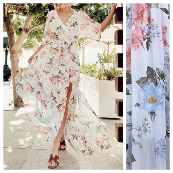 Kia Kimono Maxi Dress | White Floral - S